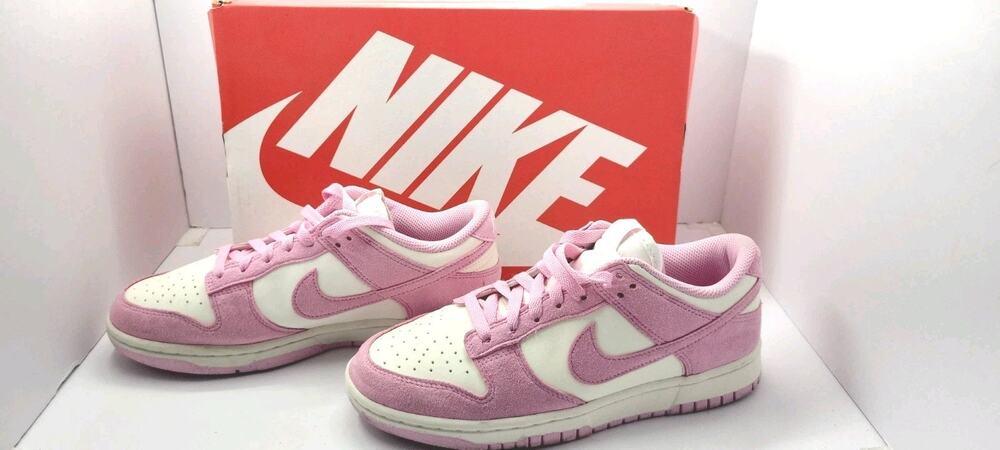Nike Dunk Low Pink White Womens Size 7.5 Suede Casual Sneakers HJ7673-101